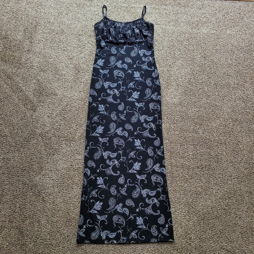 Candy Rocket Womens Dress S Black Paisley Sparkle Slit Formal Prom Vintage Y2K